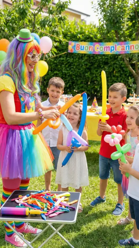 Animazione con sculture di palloncini modellabili per bambini durante una festa di compleanno, a cura del Team Feel good Show di Matteo Rosati
