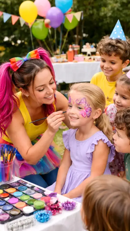 Il Team Feel Good Show di Matteo Rosati offre un divertente servizio di animazione per feste di compleanno per bambini, che include l'attività di truccabimbi.