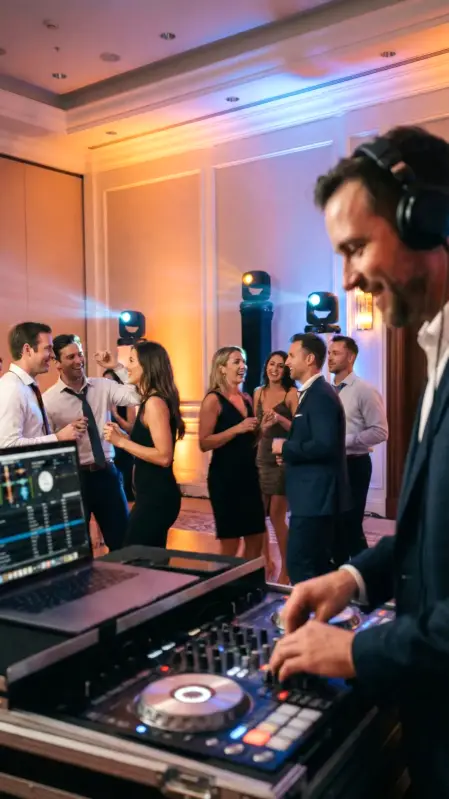 DJ set professionale per evento aziendale con illuminazione d’ambiente