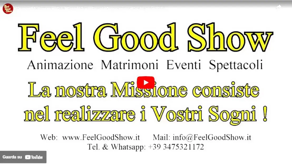 Screenshot del video promozionale dei servizi di musica, animazione ed effetti speciali per matrimoni Feel Good Show