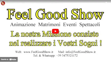 Screenshot del video promozionale dei servizi di musica, animazione ed effetti speciali per matrimoni Feel Good Show