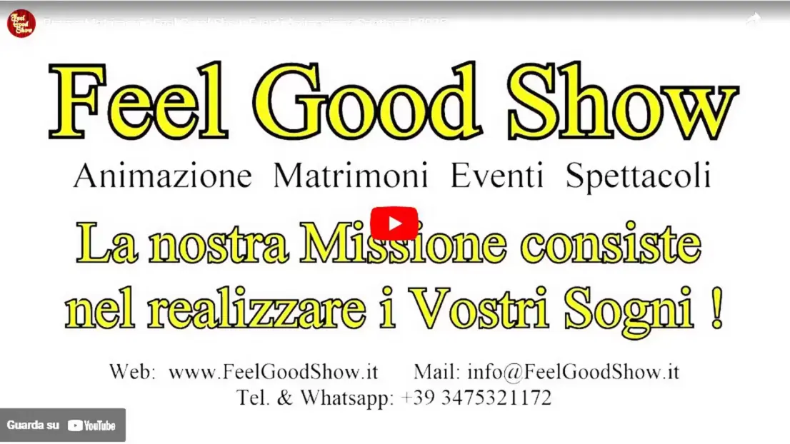 Screenshot del video promozionale dei servizi di musica, animazione ed effetti speciali per matrimoni Feel Good Show