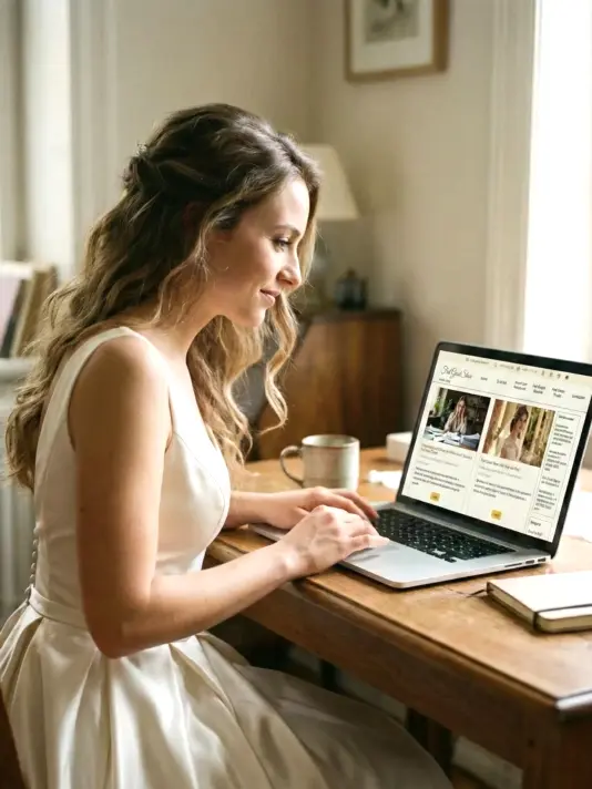 La sposa è impegnata nella lettura degli articoli del blog di Matteo Rosati, una fonte di suggerimenti utili per pianificare al meglio il giorno più bello della coppia.<br />