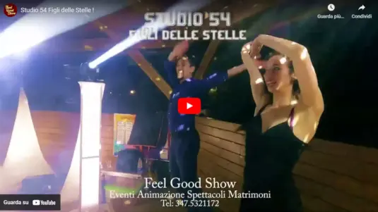 Screenshot del video trailer dello spettacolo Studio 54 - Figli delle Stelle Feel Good Show, dedicato ai grandi successi musicali e alle atmosfere degli anni '70<br /><br />